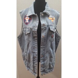 Houston Astros Adult Plus Size Denim Vest Baseball Jean Jacket MLB Original Read